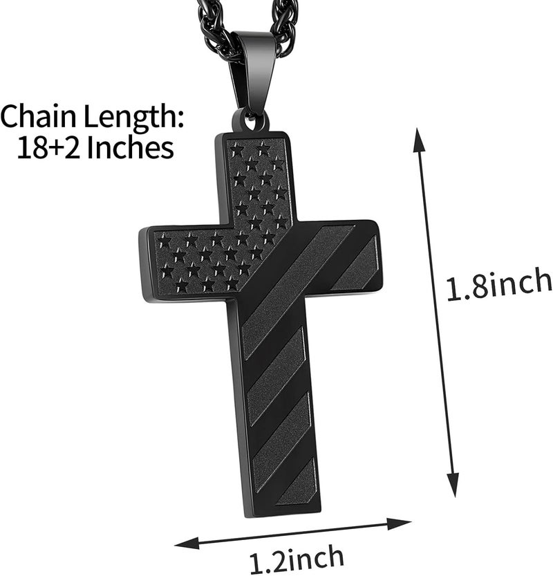 DuoDiner Valentines Day Gifts for Him -18+2 Inch Cross Necklace Bible Verse Stainless Steel American Flag Pendant Chain for Men Boys Cross Jewelry Gift - Image 5